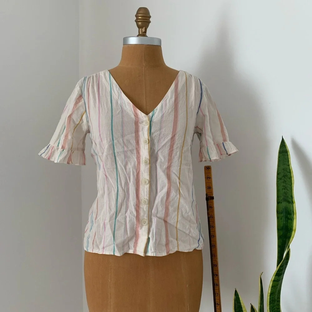 Madewell Striped Flutter Sleeve Top - Picture 1 of 2
